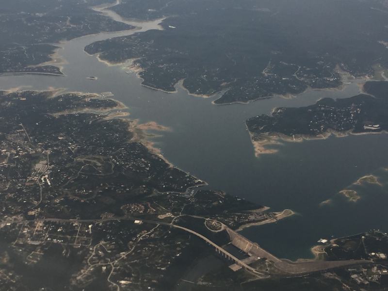 Aerial view of Lake Travis and Mansfield Dam