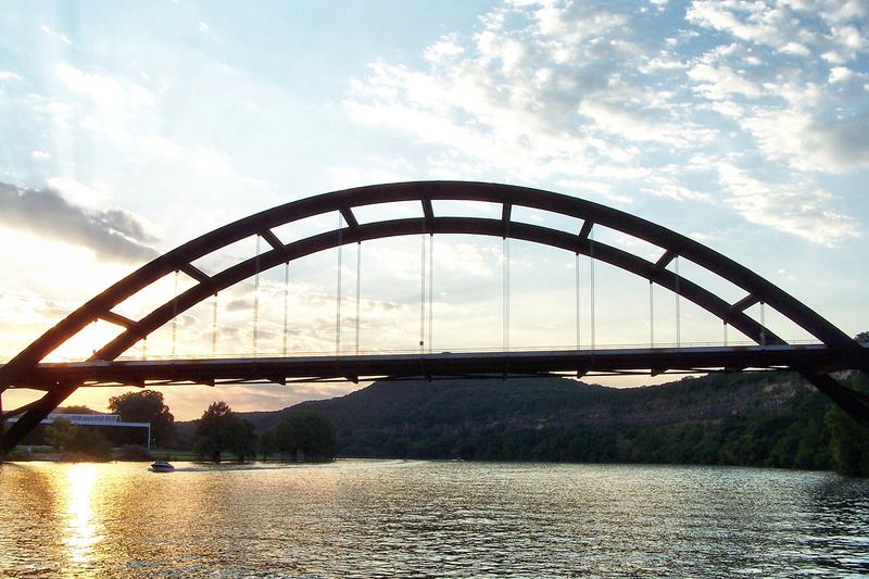 Pennybacker Bridge over Lake Austin at sunset