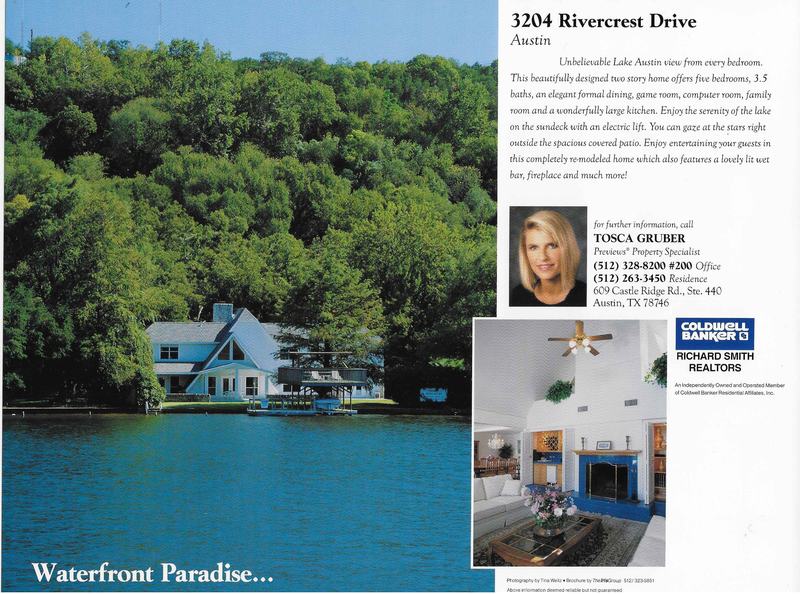 3204 Rivercrest Drive, Lake Austin waterfront: marketing piece from Tosca Gruber Group