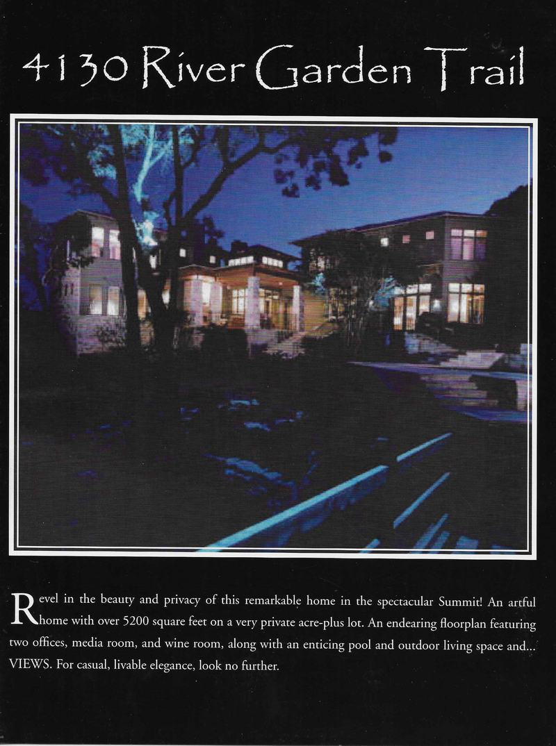4130 River Garden Trail, Westlake: marketing piece from Tosca Gruber Group